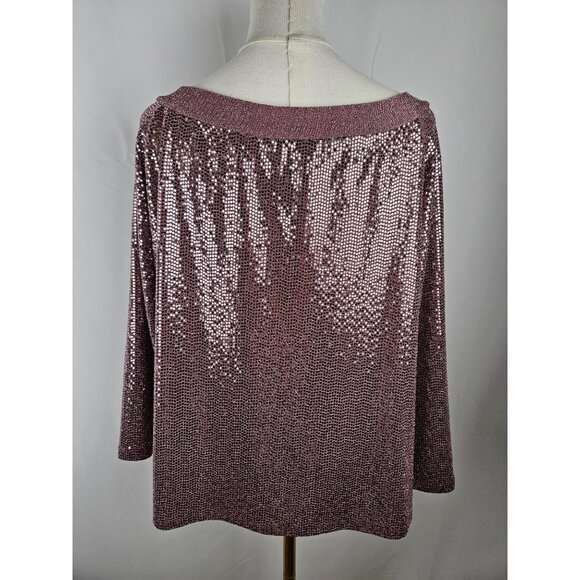 Clara SunWoo Top XL Rose Pink Shimmer Stretch Sequin Boat Neck Party Evening - Picture 5 of 10